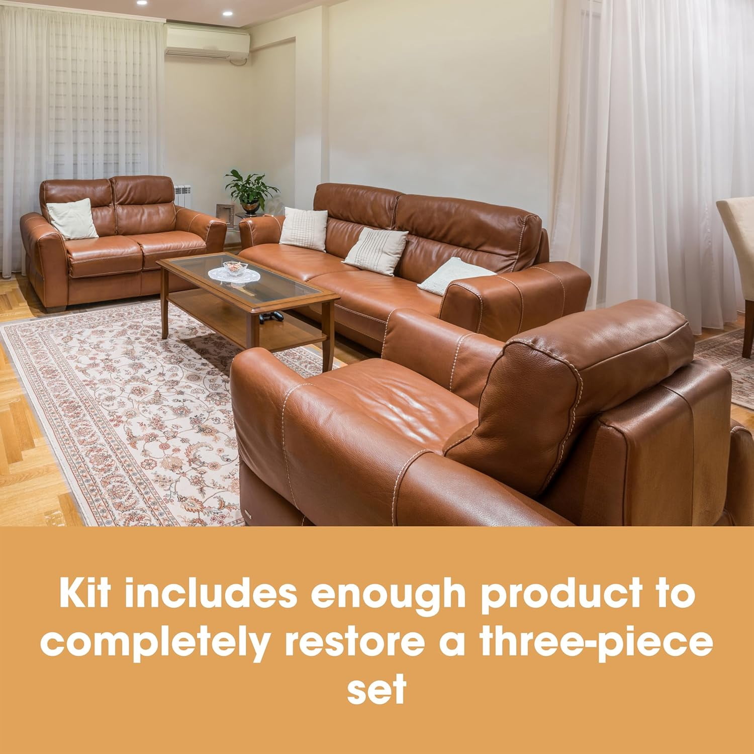 Furniture Clinic Leather Easy Restoration Kit | Includes Leather Recoloring Balm & Leather Cleaner, Sponge & Cloth | Restore & Repair Sofas, Car Seats & More (Medium Brown)