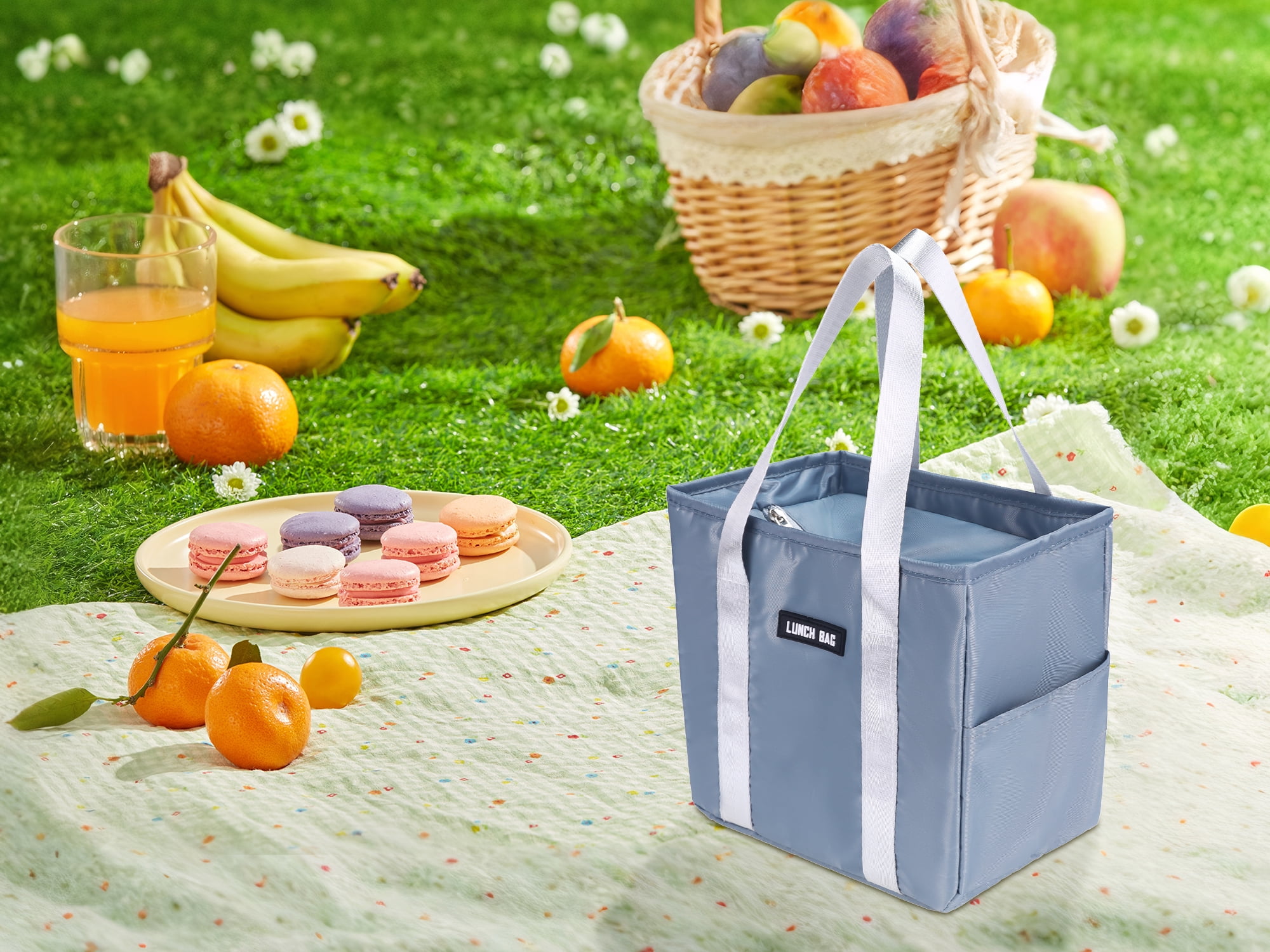 Unique Bargains Insulated Lunch Bag for Women and Men for Work Office Gray