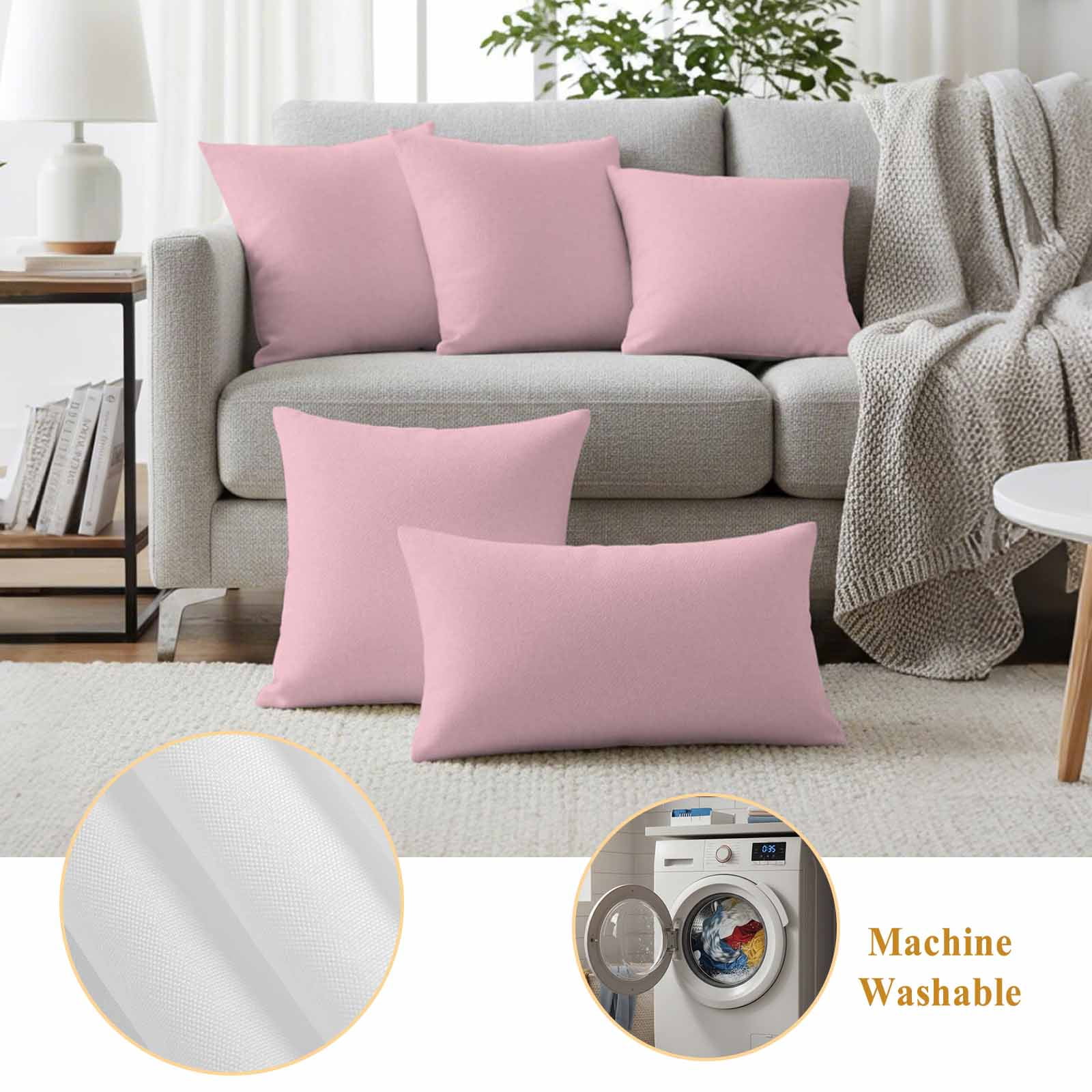 Solid Pink Outdoor Waterproof Pillow Covers, Romantic Minimalism Abstract Denim Texture Decorative Square Throw Pillowcase Sofa Cushion Sham for Patio/Couch/Chair, 20"x20" 2 Pack