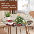 thumbnail image 4 of Beige Christmas Round Tablecloth, Fitted Table Cover with Elastic for 55"-60" Round Tables, Gnomes Xmas Tree Snowflake Winter Gifts Rustic Table Cloth Outdoor Dinning Party Waterproof Tablecloths, 4 of 7