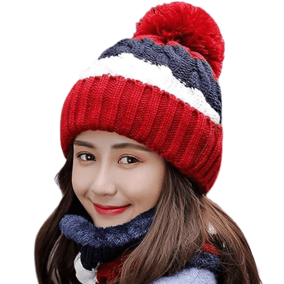 Loonyx Beanie with Pom-Pom, Matching Scarf Set Red- Wool, Winter, Girls Size Small, One Pack