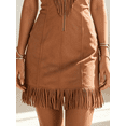 thumbnail image 5 of Morttic Sexy Sleeveless Fringe Dress for Women – Deep V-Neck Solid Color Faux Leather Bodycon Mini Dress with Zip Up Brown，M, 5 of 6