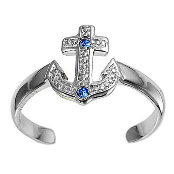 Sterling Silver Promise Blue Simulated Topaz Anchor Toe Ring Adjustable Midi Band .925 Jewelry Female