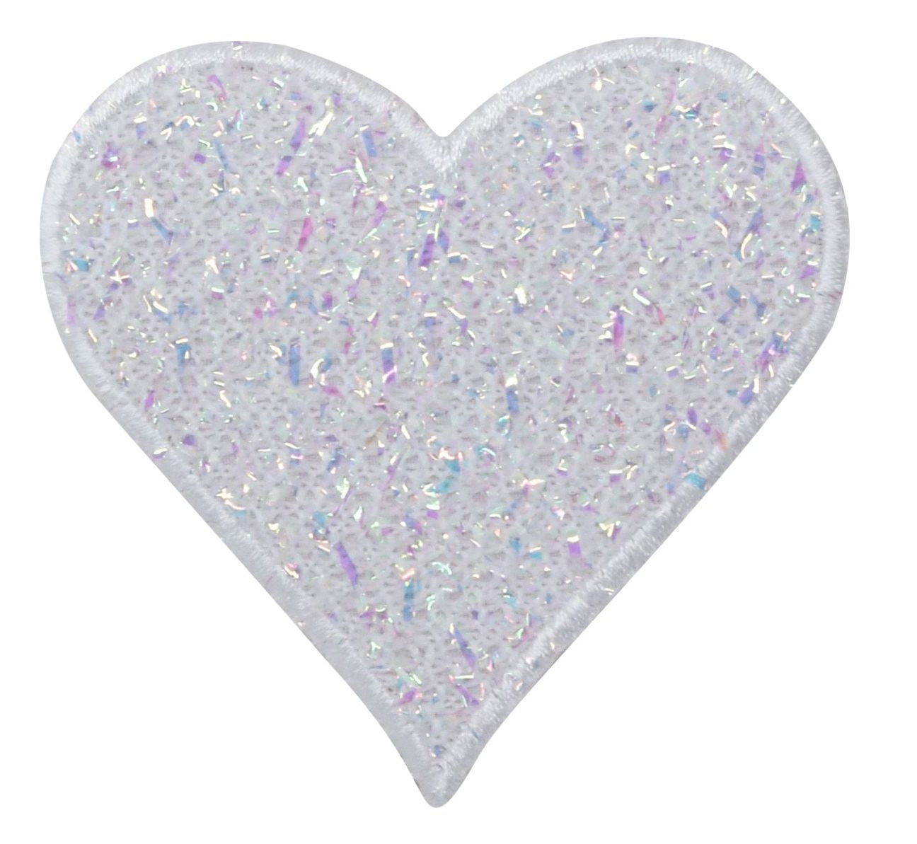 White Heart - Confetti Shimmery - Iron On Applique/ Embroidered Patch
