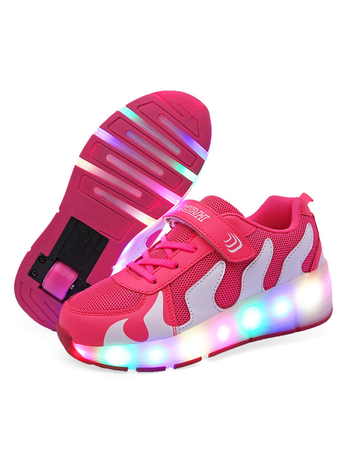 Vielone_Lumi Toddler Kids Boys Girls Rollers Skate Shoes LED Sneakers Light up Hook and Loop Tennis Shoes Luminous Walking Shoes Flashing Hiking Boots for Outdoor Sports 