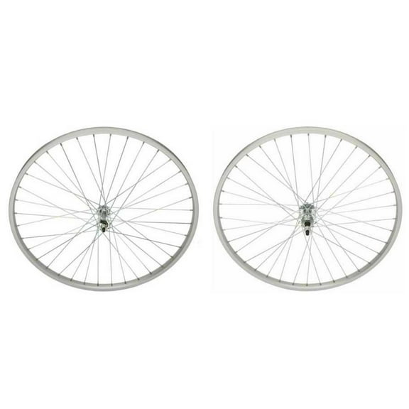 Silver Steel/Alloy 24" by 1 3/8" Wheel Set. Front and Rear Free Wheel.