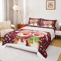 jejeloiu Kawaii Xmas Reindeer Queen Sheet Sets,Merry Christmas Flat Sheet,White Lovely Polka Dots Queen Fitted Sheet For Children,Breathable Home Decor,4-Piece