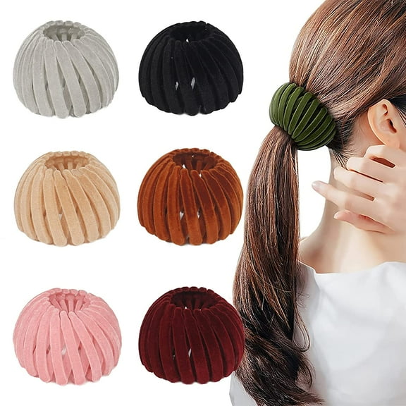 7Pcs Birds Nest Hair Clips Velvet Vintage Expandable Ponytail Holder for Women,Grey, Khaki, Pink, Red, Brown, Black, Green