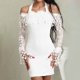 thumbnail image 5 of Moda mujer Sexy hombro con fugas Color sólido encaje manga larga ajustado vestido corto Pompotops  ghjkhdj9290, 5 of 9