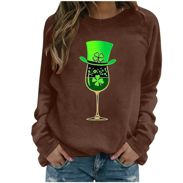 Ounisa St. Patrick's Day Sweatshirt for Women Clover Graphic T-Shirts Patty's Day Color Long Sleeves Tee Tops