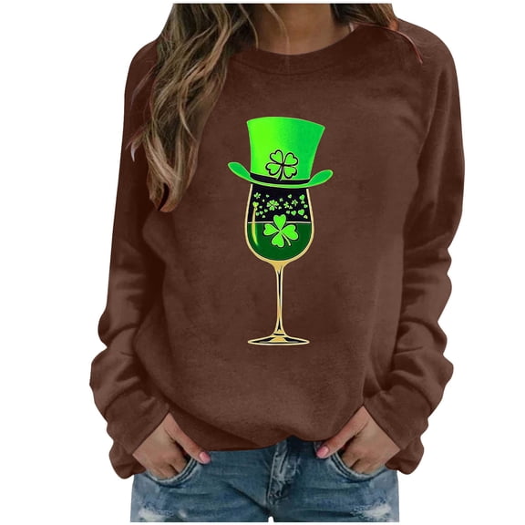 successthop St.Patricks Day Sweatshirt Womens Wine Casual Crewneck Pullover Top Streetwear Long Sleeve Vacation Clothes