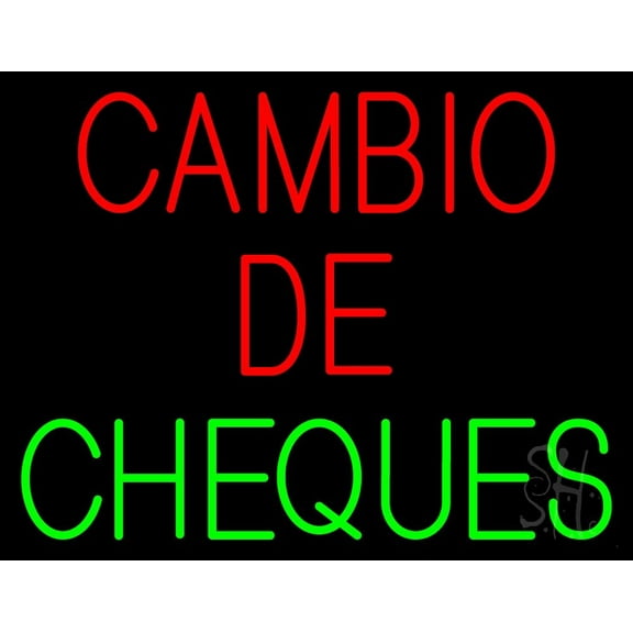 Cambio De Cheques LED Neon Sign 24 x 31 - inches, Black Square Cut Acrylic Backing, with Dimmer - Bright and Premium built indoor LED Neon Sign for Pawn store interior decor, and stroefront.
