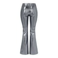 thumbnail image 5 of XIAONU Womens Holographic Flare Pants High Waist Shiny Trousers Stretchy Retro Party Bottoms Grey, 5 of 5