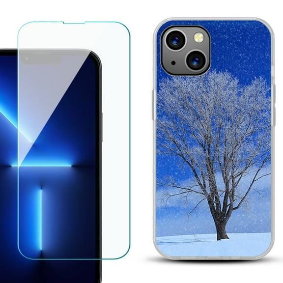 Slim-Fit TPU Phone Case for iPhone 14 Plus, with Tempered Glass Screen Protector, by OneToughShield ® - Snowing Tree