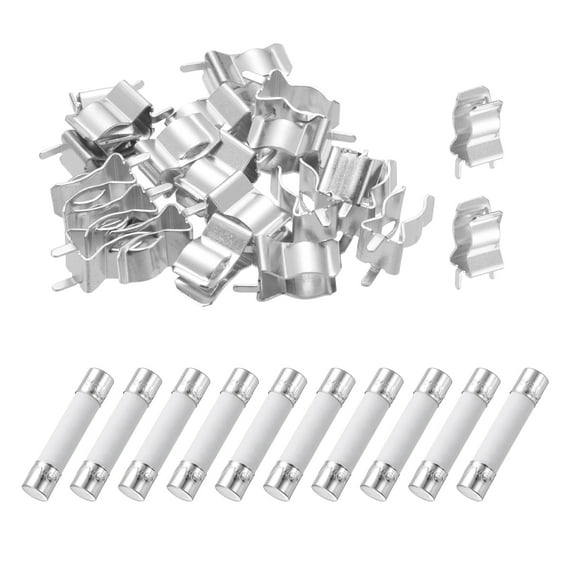 Uxcell 10pcs 15A 250V Fast Blow Ceramic Fuse, 15Amp Cartridge Quick Blow Fuses 6x30mm with 20pcs Clips