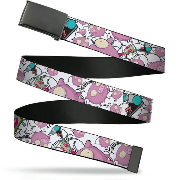 Adjustable Belt, Clamp Buckle, Cut-to-Fit, Invader Zim Gir and Piggy Doddles White Black