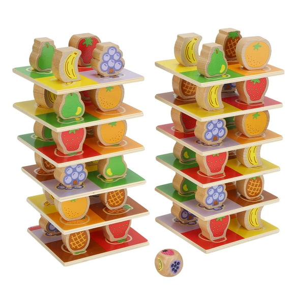 Fyydes Stacking Tower Game Wooden Block Children's Tabletop Board Game with Fruit Picture for Kids and Toddlers,Stacking Games