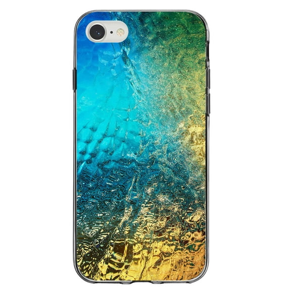 DistinctInk Clear Shockproof Hybrid Case for iPhone 7 8 SE (2020 Model) 4.7" Screen TPU Bumper Acrylic Back Tempered Glass Screen Protector - Colorful Rainbow Waterfall