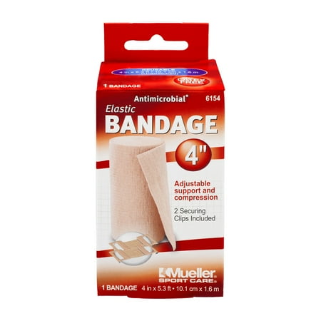 Mueller Sport Care Antimicrobial 4" Elastic Bandage with Clips, 1.0 CT