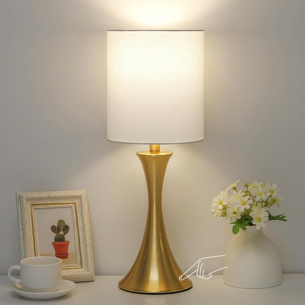 Lámpara de mesa con táctil de 3 vías, lámpara de mesita de noche regulable con base de metal, moderna lámpara de mesita de noche elegante con pantalla gris, lámpara de mesa auxiliar simple