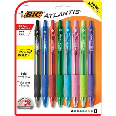 BIC Atlantis Velocity Bold Retractable Ballpoint Pen, Bold Point (1.6mm), Assorted Colors, 8