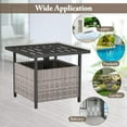 thumbnail image 3 of WYDK Outdoor Side Table with Umbrella Hole, 22" Wicker Umbrella Table with Stand and Base, Weather-Resistant PE Rattan Patio End Table for Deck Garden Poolside (Metal Tabletop, Light Gray), 3 of 8