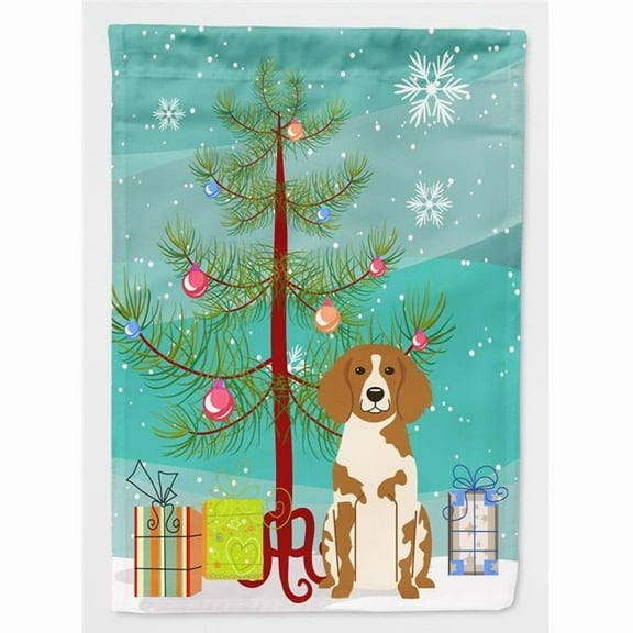 Caroline's Treasures BB4197CHF Merry Christmas Tree Brittany Spaniel Flag Canvas House Size , Large, multicolor