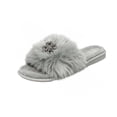 thumbnail image 2 of Samdudou Womens Fuzzy Slippers Open Toe Fluffy Slides with Sparkling Rhinestone Flower Decor Soft Memory Foam Cushion Anti Skid Sole Breathable Lounge Footwear for Evening Relaxation At Home, 2 of 9