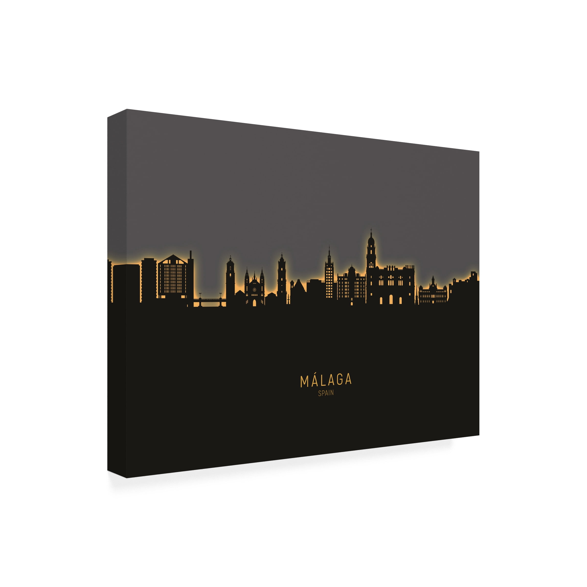 Michael Tompsett 'Malaga Spain Skyline Glow II' Canvas Art