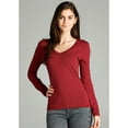 thumbnail image 3 of Emmalise Women's Casual Basic V-Neck Tshirt Long Sleeves Tee Top - Deep Burgundy, M, 3 of 4