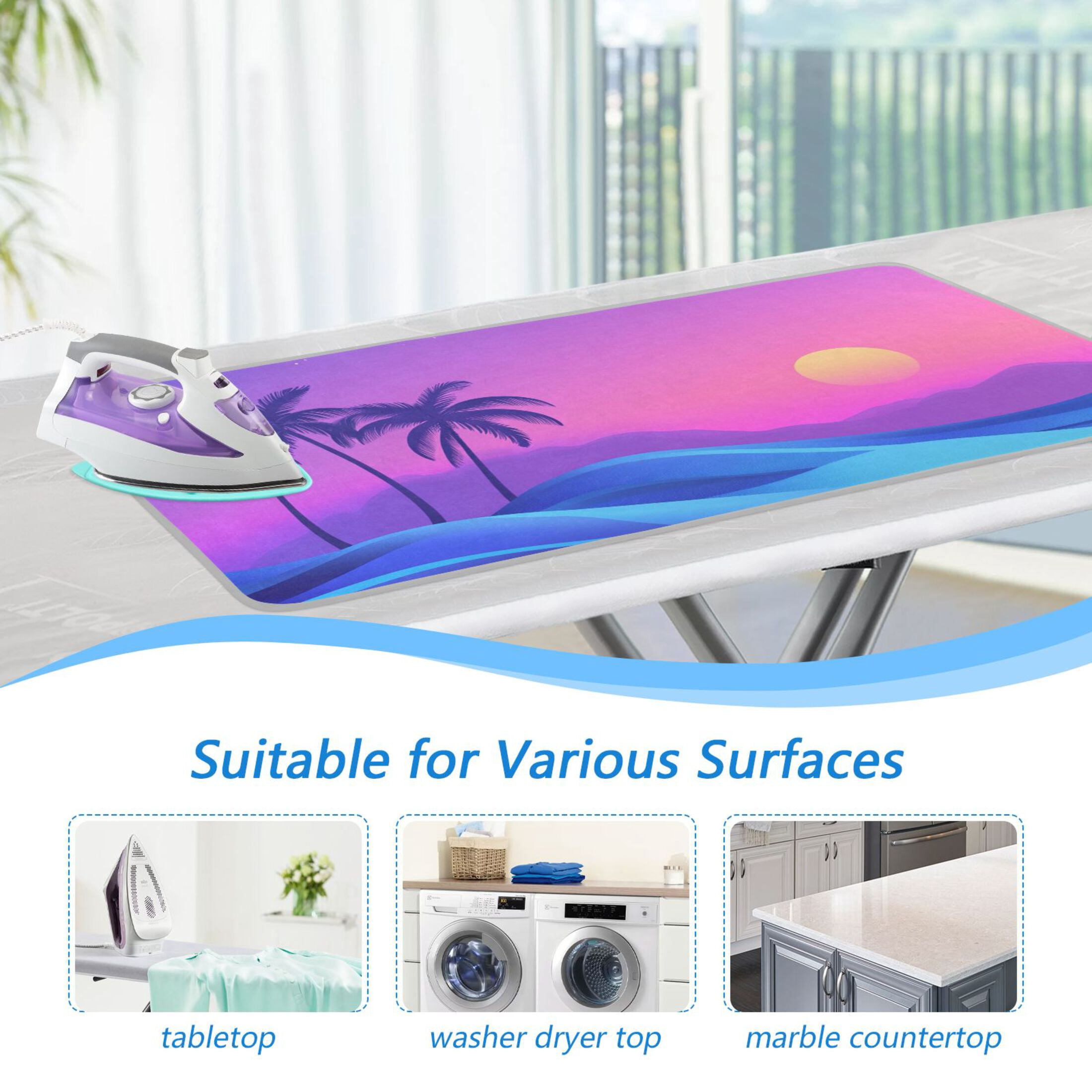 Palm Trees Ocean Wave Moon Ironing Mat Blanket Portable Travel Ironing Pad Heat Resistant Pad 47.2" x 27.6”