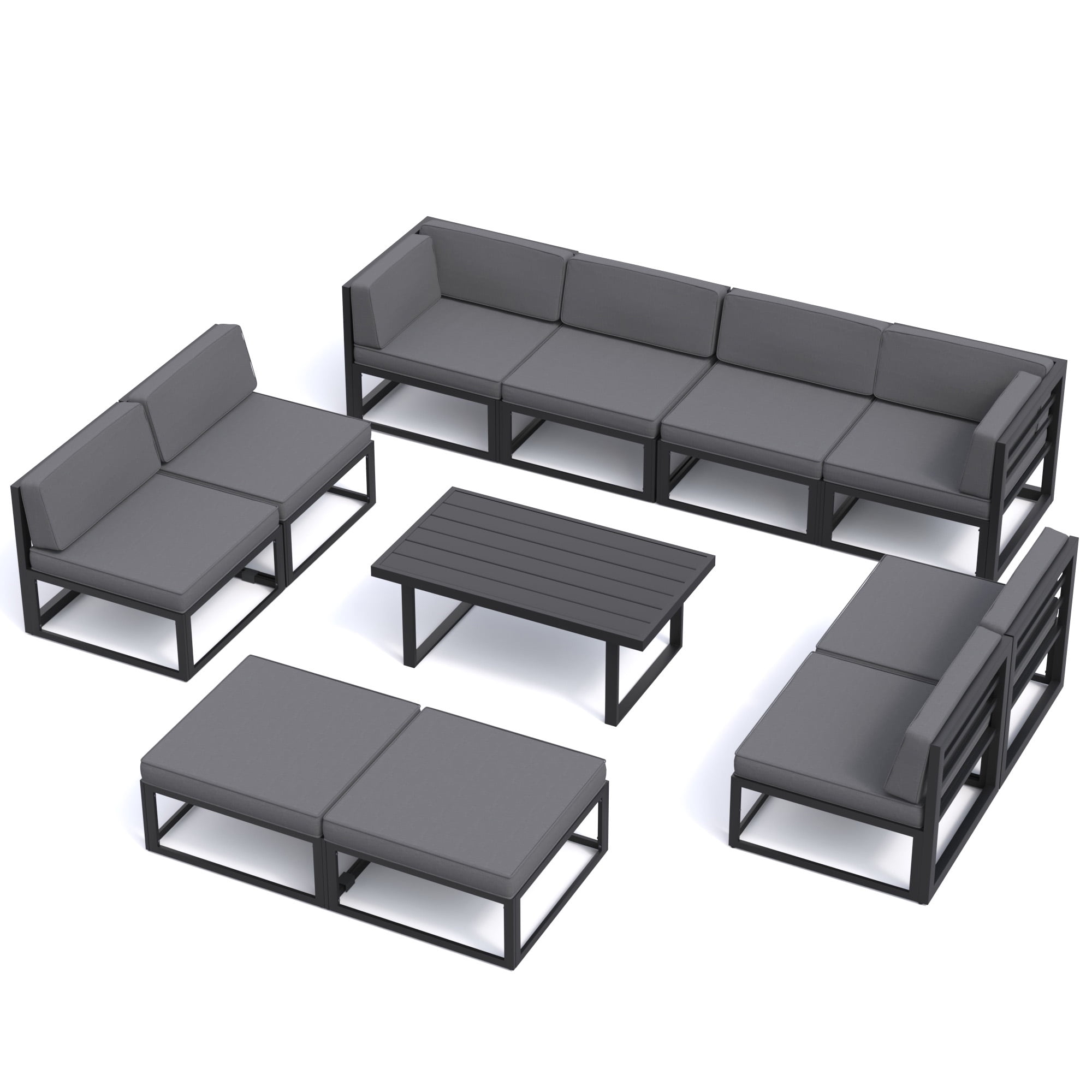 MRUAKA Aluminum Patio Furniture Set,11 Piece Modern Outdoor Furniture with 5 inch Cushion, Metal Patio Sectional Conversation Sets for Deck, Backyard, Porch,Gray (Included Waterproof Covers)