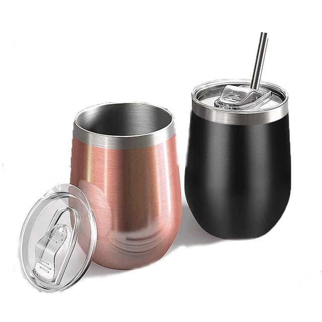 Paquete de 2 copas de vino de acero inoxidable aisladas con tapa, regalo de camping para mujeres