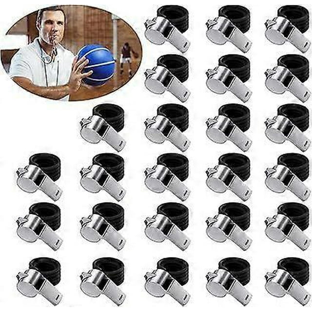 25pcs Stainless Steel Whistle with Metal Rope Training Whistle Referee Whistle for Sports Basketball Football Camping Rescue Hiking Stainless Steel Wh