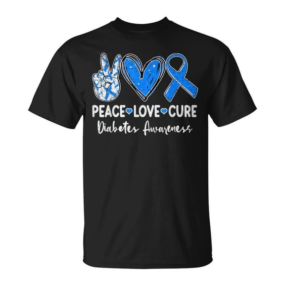 Peace Love Cure Type 1 Diabetes Awareness T1d Ribbon Blue TShirt
