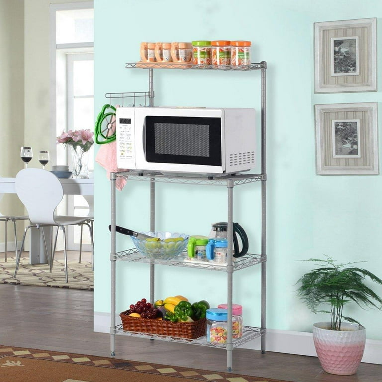 Dropship Kitchen Bakers Rack, Heavy Duty Bakers Rack 4-Tier Free Standing Kitchen  Storage Shelf Rack Hight Adjustable With Wheels & Feet, Industrial Metal  Microwave Oven Stand (Black) to Sell Online at a