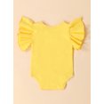 thumbnail image 3 of Canrulo Pure Cotton Newborn Infant Baby Girl Solid Ruffle Romper Bodysuit Jumpsuit Summer Clothes Yellow 12-18 Months, 3 of 8