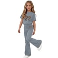 thumbnail image 7 of HBYJLZYG Girls 2 Piece Outfit Set with Bow Print Short Sleeve T-Shirt and Flare Pants, Lightweight Summer Casual Outfit for Kids Daily Wear and Vacation, 7 of 7