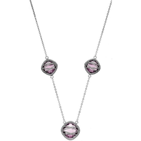 5th & Main Sterling Silver Hand-Wrapped Triple-Squared Amethyst Stone Necklace