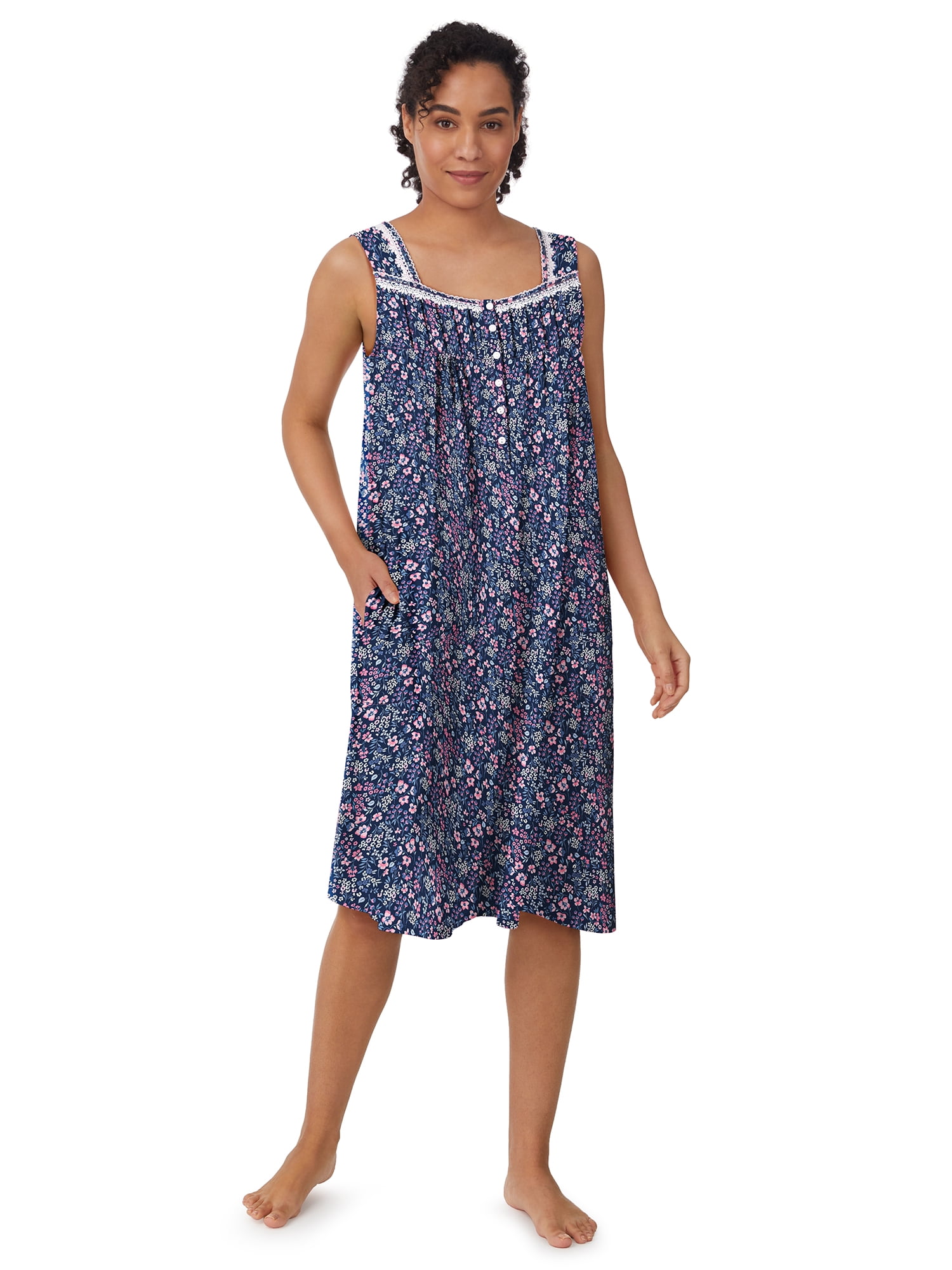Aria Women's 100% Cotton Sleeveless 40" Nightgown, Sizes XS-5X