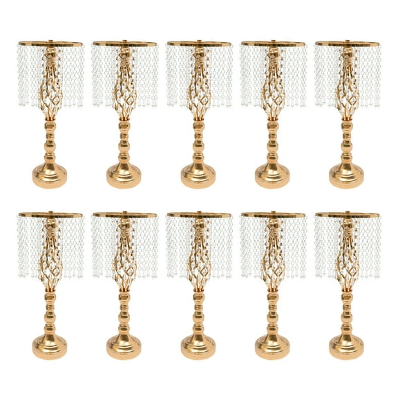 10 Pcs 19.3 inches Crystal Wedding Flower Stand Road Lead Tall Flower Holders Gold