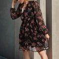 thumbnail image 2 of Plus Size Dresses Floral Print Chiffon A Line Mini Dress Long Sleeves Casual Spring Dress Black L, 2 of 4