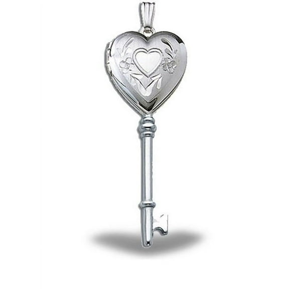 Sterling Silver KEY Heart Locket - 1/2 Inch X over 1-1/4 Inch - Sterling Silver