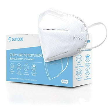 SUNCOO Protective KN95 Face Mask - 20 Pack, 5 Layers Cup Dust Mask Protection Against PM2.5 Dust, Smoke and Haze-Proof, Designed for Men, Women, Essential Workers - White
