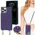 thumbnail image 3 of Crossbody Wallet Case for iPhone 12 Pro Max with Card Slot Holder,Magnetic Flip Folio Purse,PU Leather with Detachable Lanyard Strap Lattice Pattern Travel Case 6.7 Inch (Purple), 3 of 14