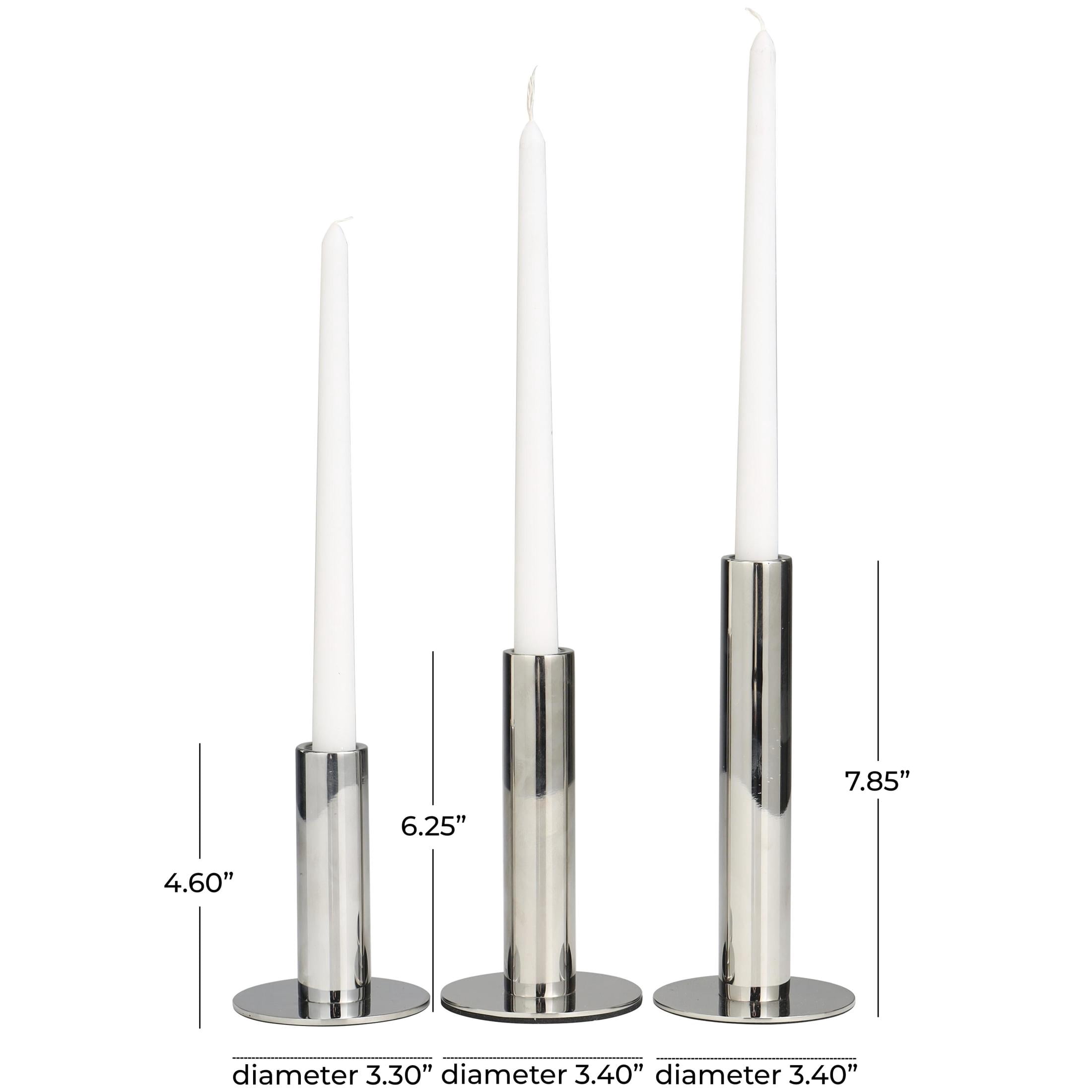 DecMode 3 Candle Silver Stainless Steel Metal Slim Candle Holder with Rounded Base, Set of 3
