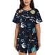 thumbnail image 1 of Fotbe Space Conjunto de Pijama Estampado para Mujer, 2 Piezas, Ropa de Dormir con Camiseta de Manga Corta y Shorts Suaves-Large, 1 of 6