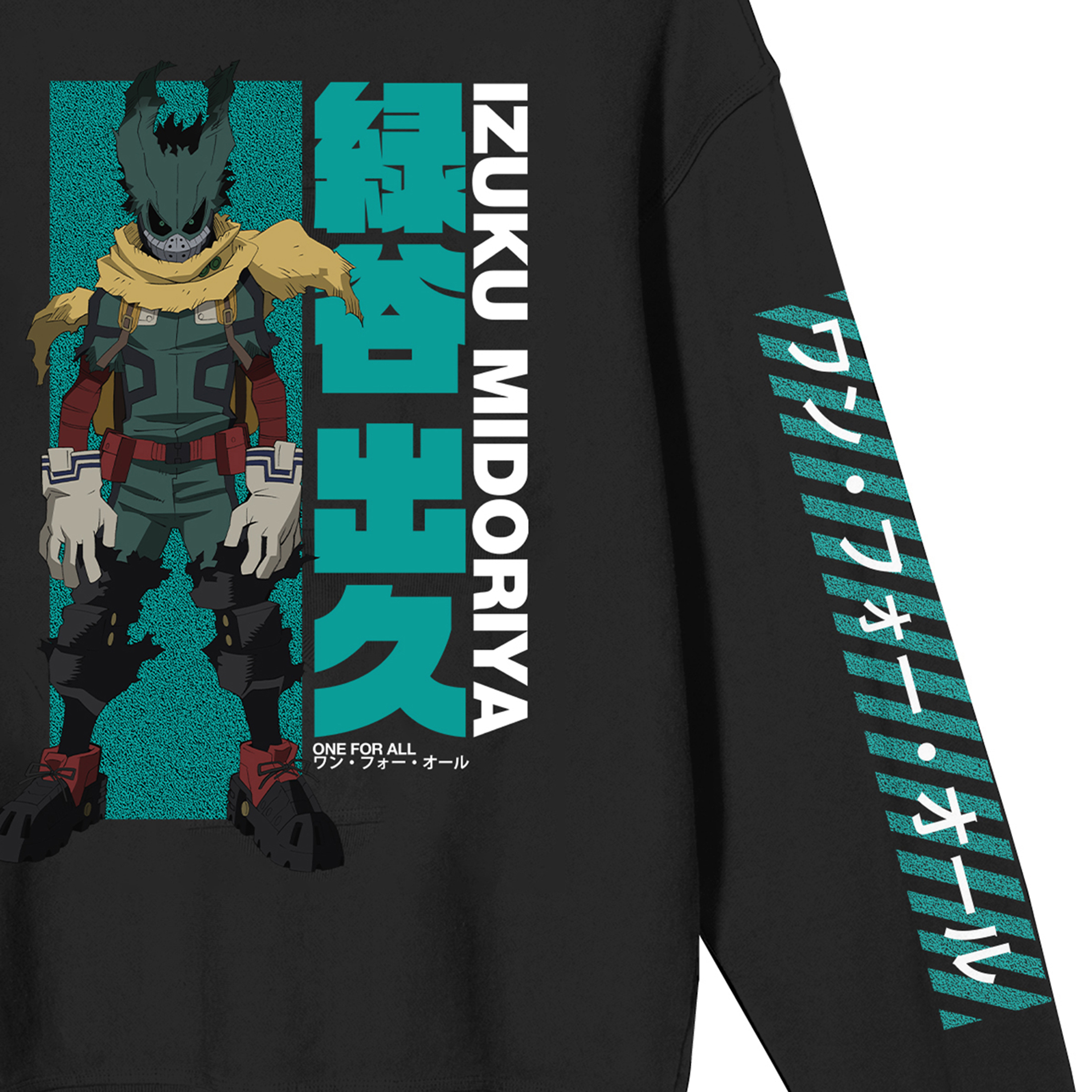 My Hero Academia Dark Deku Kanji Crew Neck Long Sleeve Black Adult