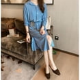 thumbnail image 6 of Women Lapel Single-Breasted Long Sleeve Solid Color Loose Shirt Versatile Blouse Autumn Dress, 6 of 6