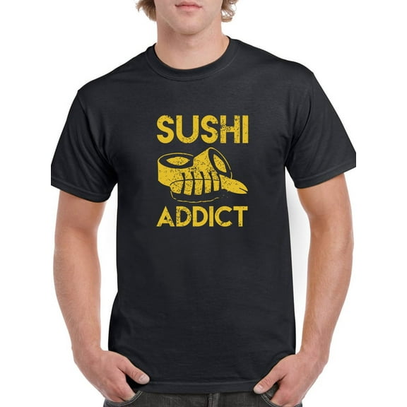 Sushi Addict Traditional Food Men Black T-Shirt, Male Medium